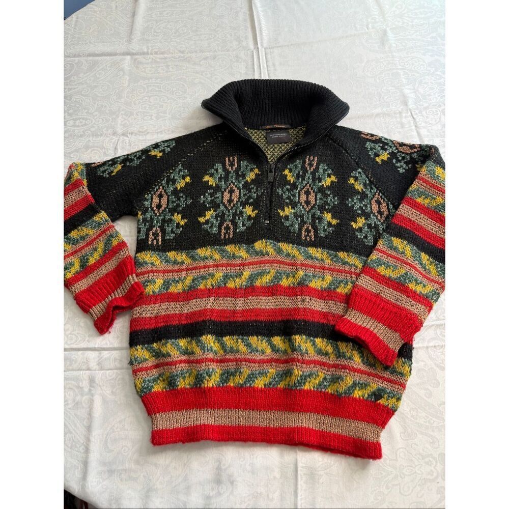 Scotch & Soda Sweater Red Black Pullover Funnel Neck 1/2 Zip Long Sleeve XS